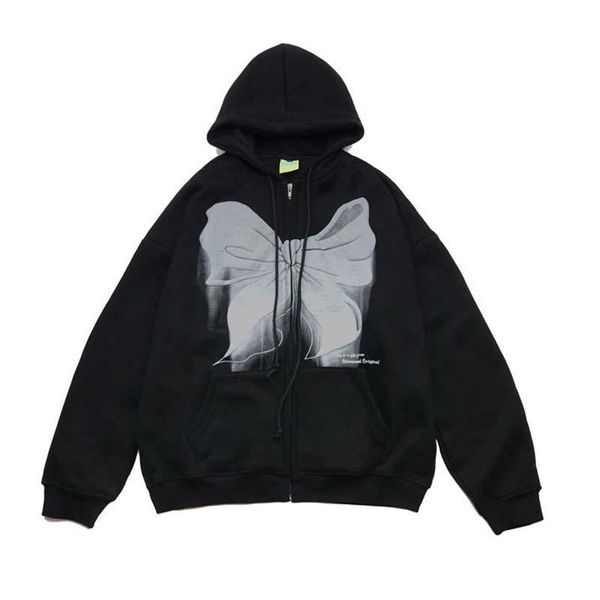 

men's hoodies & sweatshirts butterfly print hoodie spring 2021 loose coat casual zipper top, Black