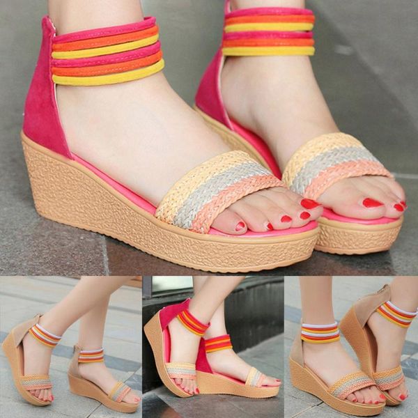 

plush size house shoes woman wholetide women wedges sandals fashion back zipper thick bottomed open toe slides, Black