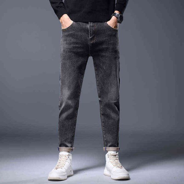 

autumn 2021 casual denim pants loose small straight tube black versatile men's jeans, Blue