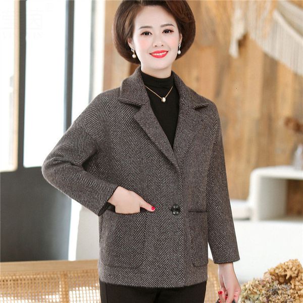 

suit mother's temperature autumn and winter suits women's coat short section houndstooth blazer knitted f2693 ixhl, White;black