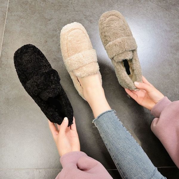 

dress shoes moccasin slip-on round toe loafers fur women female footwear casual sneaker shallow mouth fashion women's moccasins 3p, Black