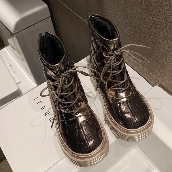 

boots 2021 women warm fur black platform shoes combat gothic ankle fashion brown snow