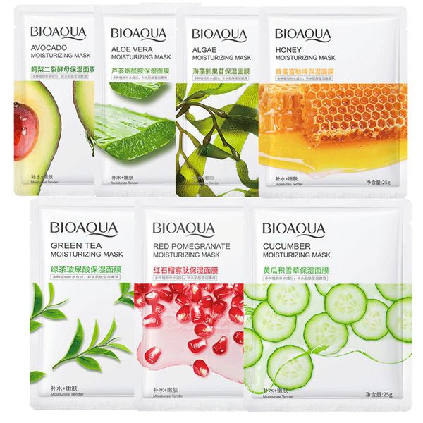 BIOAQUA Frucht-Feuchtigkeits-Gesichtsmasken, Gurken-Aloe-Algen-Grüntee-Gesichtspflegeblatt für trockene und müde Haut, 25 ml/Blatt