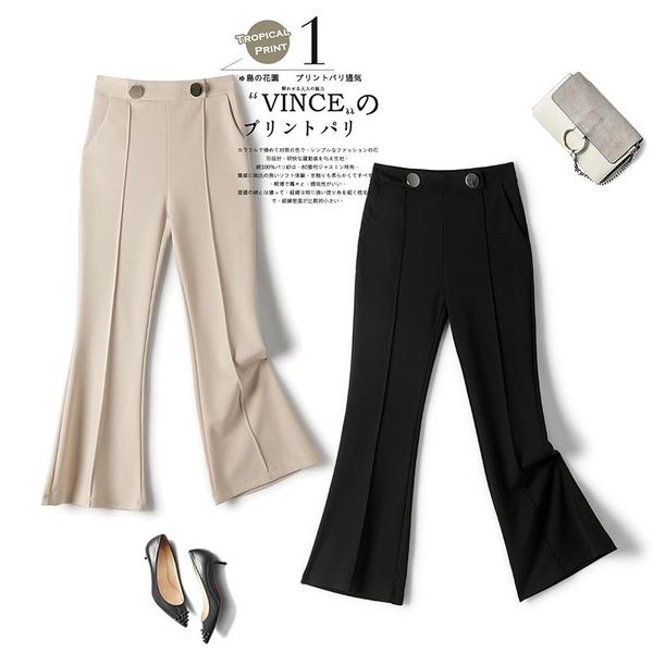 

fashion women's suit pants stretch high waist casual nine-point flared & capris, Black;white