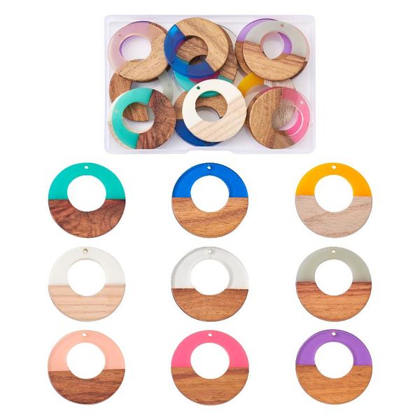 

charms 1 box resin & walnut wood pendants mixed shape for diy earring bracelet necklace jwelry making accessories color, Bronze;silver