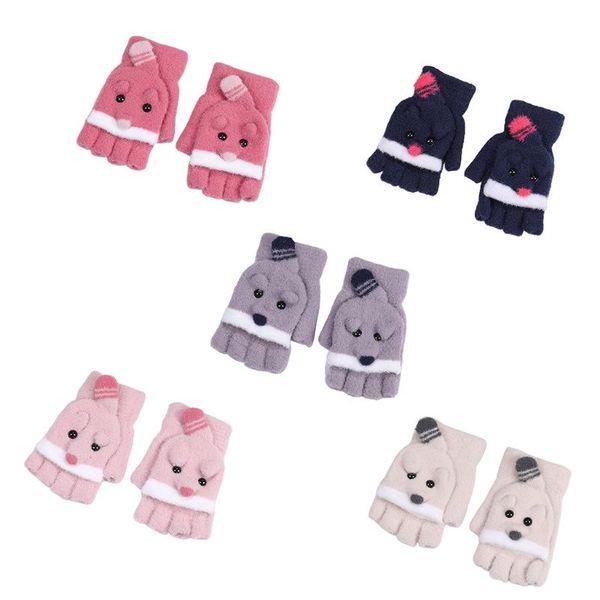 

earrings & necklace plush warm gloves cartoon winter soft half finger kids mittens with flip glove stretchy mitten 1xca, Silver