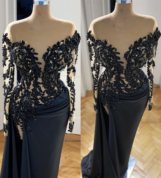 

2022 plus size arabic aso ebi black mermaid prom dresses lace beaded sequined evening formal party second reception birthday engagement gown
