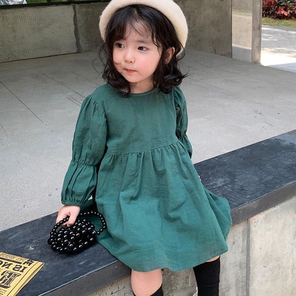 

girl's dresses 2021 autumn puff -sleeve solid color loose princess dress casual kids clothes girls for 2-6y, Red;yellow