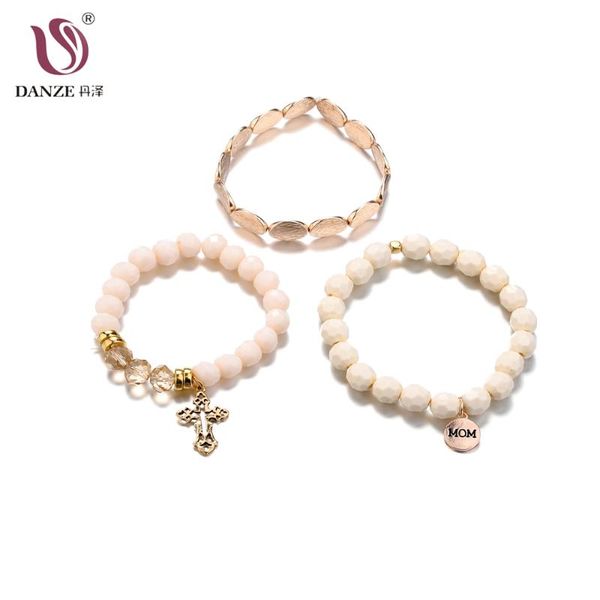

charm bracelets danze 3 pcs/ set classic mom letters round crystal adjustable cross charms bracelet bangles women fashion party jewelry gift, Golden;silver