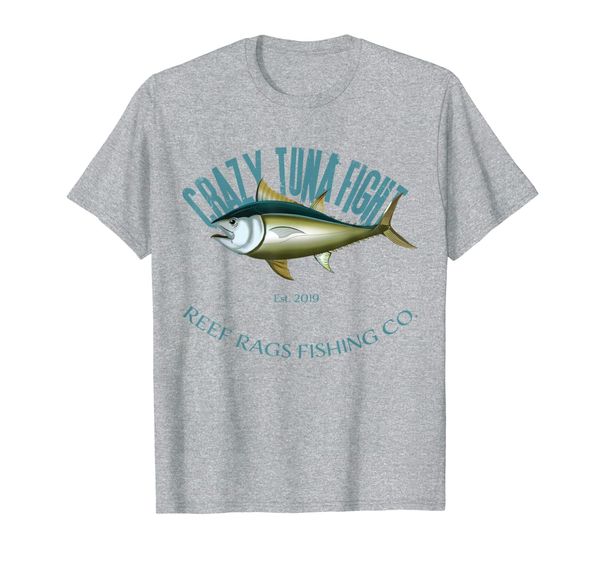

crazy tuna fight deep sea saltwater fishing t-shirt, White;black