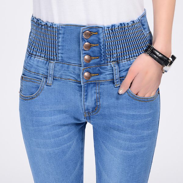 

women's jeans high waisted jeans, pencil pants, mid length slim and elastic, Blue