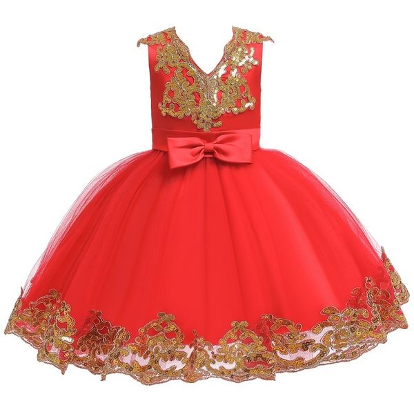 

girl's dresses kids infant girl flower petals children bridesmaid toddler elegant vestido infantil formal party dress wine red c0223, Red;yellow