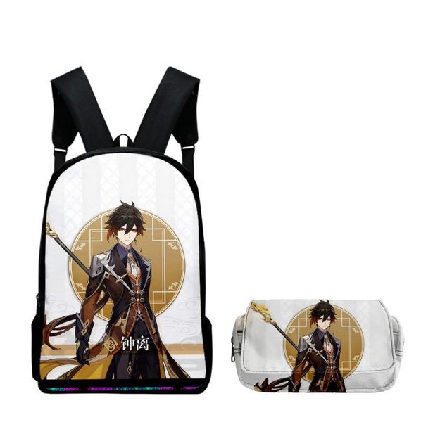

backpack genshin impact zhongli school set 2 pieces boys girls backpacks travel crossbody bag pencil case children kids