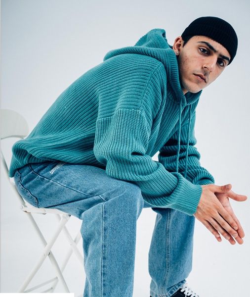 

men's hoodie autumn and winter fashion trendy solid color hooded knitted loose sweater casual hip hop shirts, Black