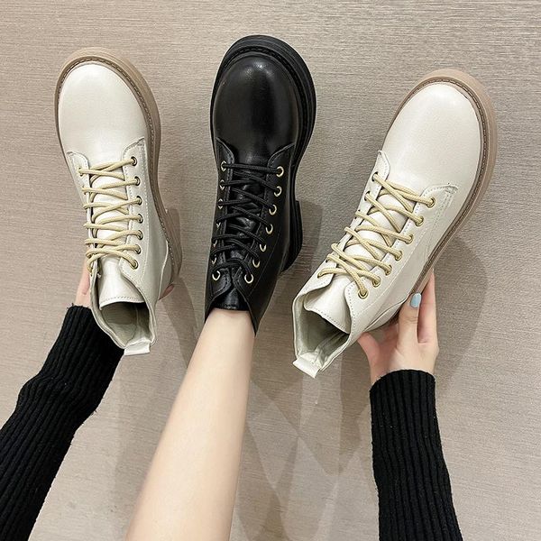 

boots woman flat luxury designer shoes round toe boots-women low fashion mid calf autumn summer rubber rock ladies 2021, Black