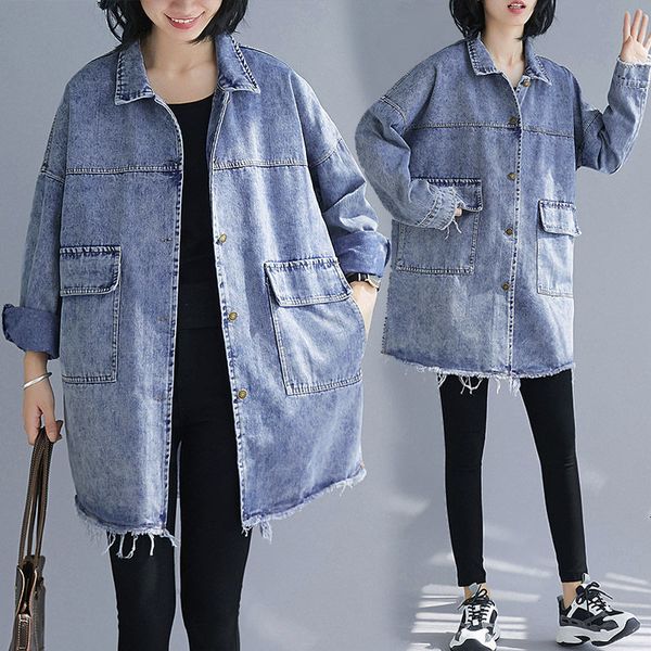 

tracksuits female blouse size and spring fall released korean denim jacket long lapel shirt clothes r130 izfy, Gray
