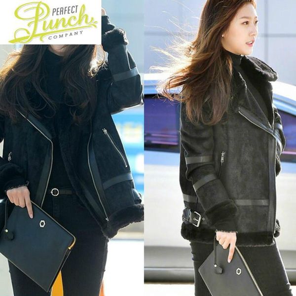 

women's fur & faux shearing real sheep winter coat motorcycle genuine leather jcaket for women clothes 2021 s-w-2 yy977, Black