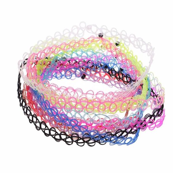 

chokers 12 pcs/set fishline tattoo black necklace vintage stretch henna gothic punk elastic hollow chocker women jewelry, Golden;silver