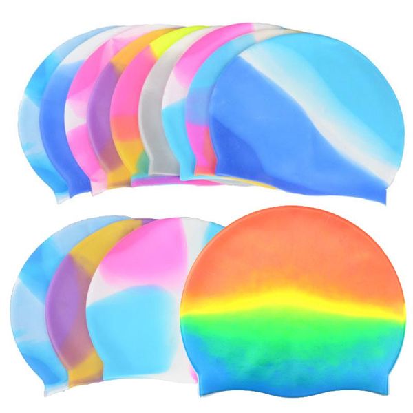 

rainbow color swimming cap silicone rubber children men women waterproof swim caps hat accessories