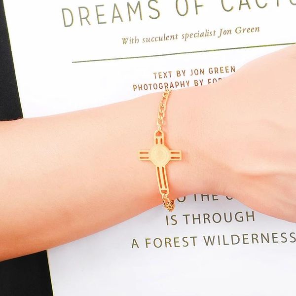 

charm bracelets religion jesus cross san benito bracelet gold color stainless steel cuban link chain for prayer, Golden;silver