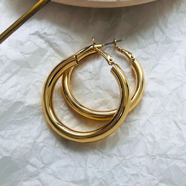 

afshor fashion gold color oversize charm hoop ear for women wide big metal round circle statement earrings vintage jewelry gif, Golden