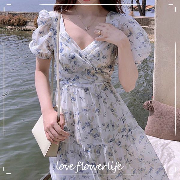 

summer short sleeve elegant dress women floral dresign vintage dress party evening for females dress korean y2k 210521, Black;gray