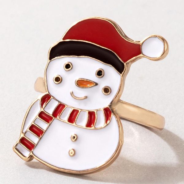 

cluster rings cartoon snowman ring for women colorful drop oil alloy knuckle female christmas party jewelry wholesale 20843, Golden;silver