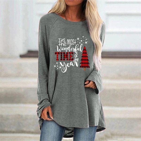 

women's t-shirt cartoon women christmas casual o-neck printing long sleeve t shirts patchwork minimalist winter plus size loose, White