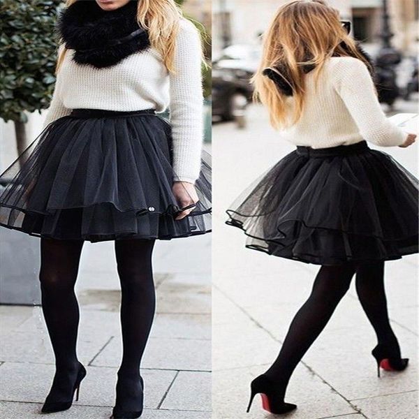 

skirts women ballet tulle pleated tutu fashion wedding party prom bouffant fancy lady mesh solid ball gown, Black