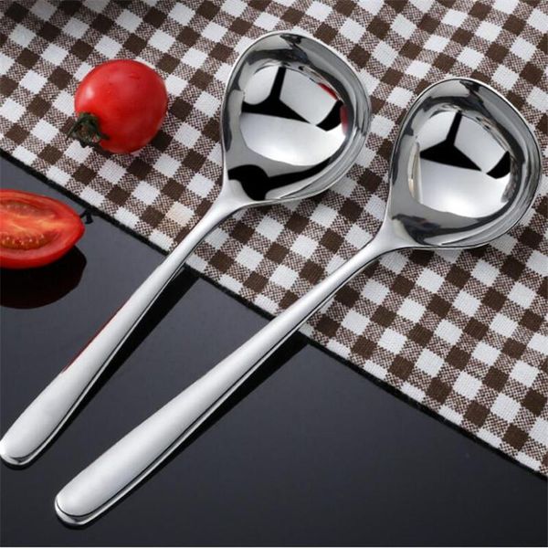 

spoons 1 pc stainless steel round soup spoon long handle honey teaspoon stirring serving tableware kitchen utensil