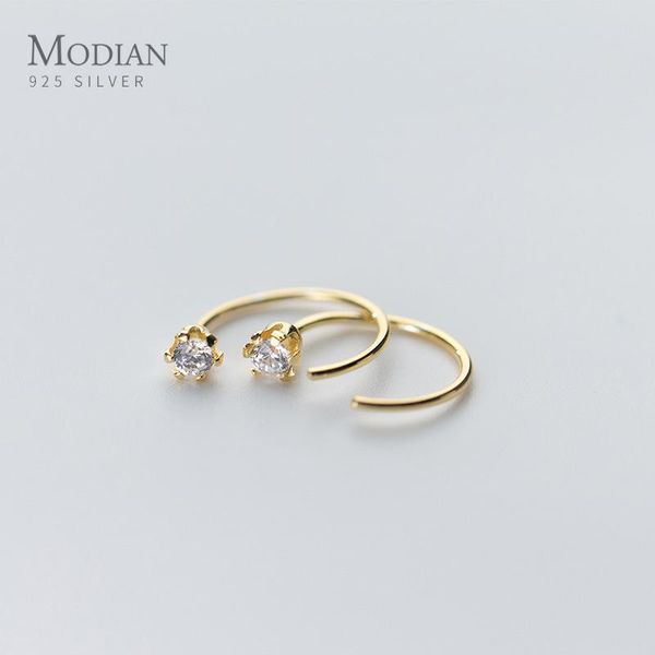 

hoop & huggie modian sparkling zircon mini cute crown earring for women fashion 925 sterling silver hook fine jewelry accessories, Golden;silver