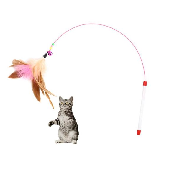 

cat toys funny playing catcher teaser toy soft colorful feather bell rod for kitten