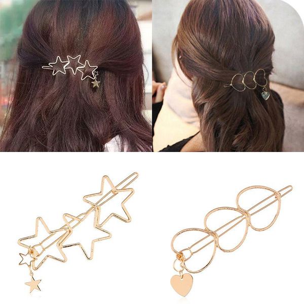

hair accessories 2021 korean fashion barrettes for women simple metal golden silver heart star hairpins headwear jewelry hairgrip girl gift