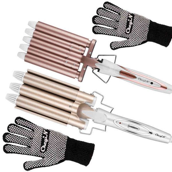 Cerâmico profissional Cerâmico Elétrico Ondulado Barrel Triple Barrel Waver 3 Rolo de Tubulação Grande Onda Perm Splint Silindreter