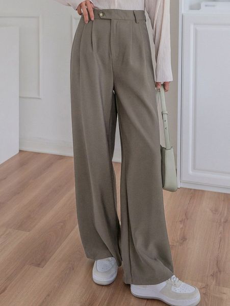 

dazy fold pleated slant pocket pants t3sm#, Black;white