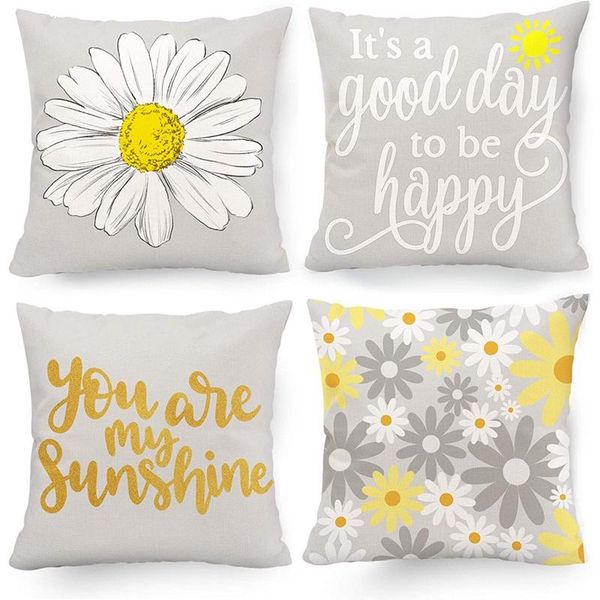 

pillow case throw covers,sunflower room decor for living couch cushion bed indoor outdoor yellow and gray home decors
