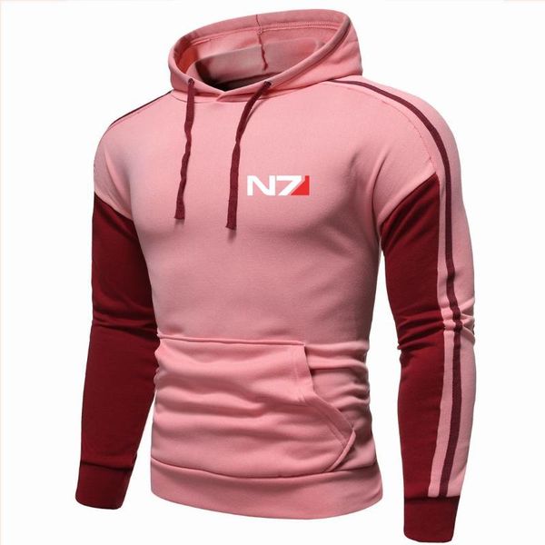 

men's hoodies & sweatshirts brand mass effect n7 logo print custom made spliced man pullover hoodie cotton slim elasticity comfortable, Black