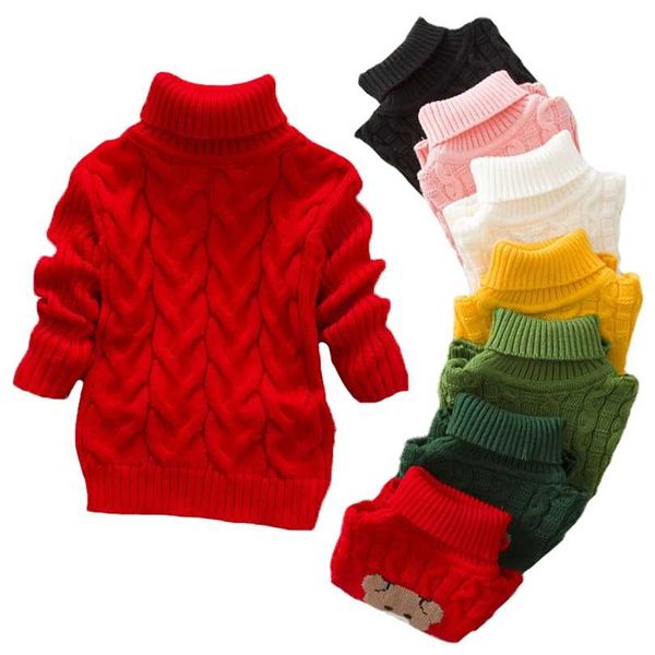 

girls sweater winter boy girl thick knitted bottoming turtleneck shirts solid high collar pullover children clothing 211012, Blue