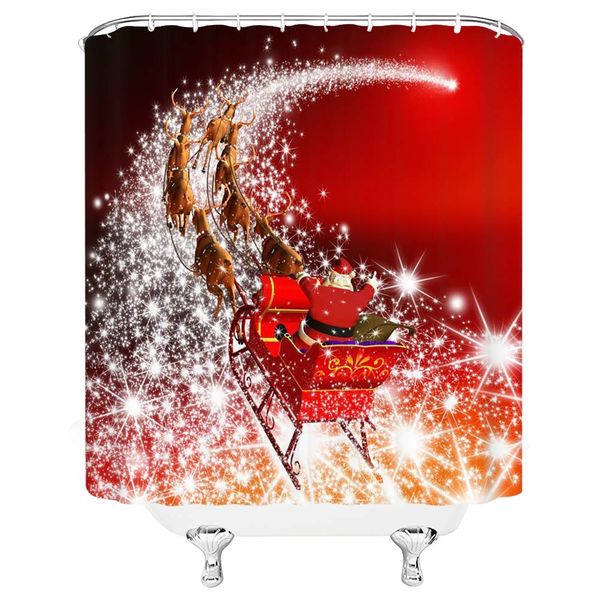 

santa claus shower curtain chirstmas theme reindeers sled fly snowflake colorful festival home decor polyester fabric crutain