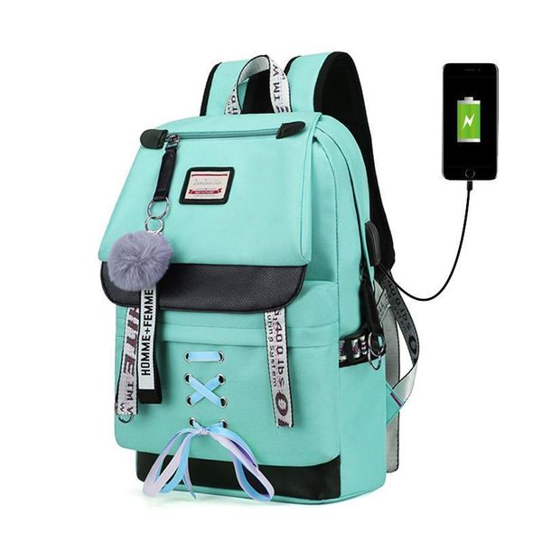 

large capacity backpacks women school bag backpack for teenage girls schoolbag usb charging student canvas bagpack green