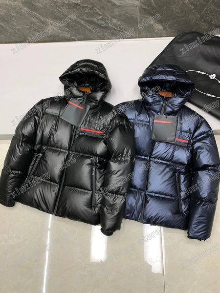 Designer uomo anni 21 Giubbotti Piumini Parka con cappuccio Etichetta rossa lettera triangolo vestiti uomo Cappotti Capispalla Abbigliamento Nero Azzurro M-3XL