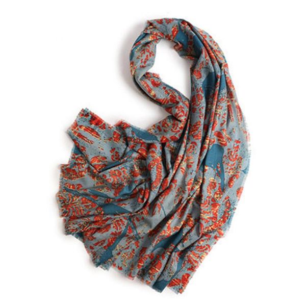 

scarves 100%wool knit women fashion printed elegant scarfs shawl small tassel 95x210cm large size, Blue;gray