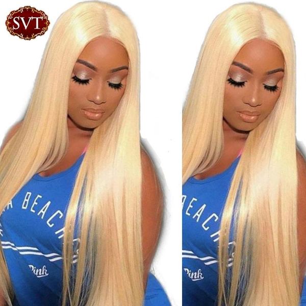 

lace wigs blonde colored front wig 13*4 svt peruvian long straight remy human hair frontal 613 honey for black women, Black;brown