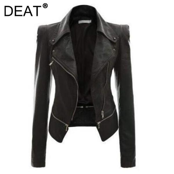 

women's leather & faux [deat] 2021 autumn fashion tide coat turn-down collar long sleeve solid color loose pu jacket women 13z964, Black