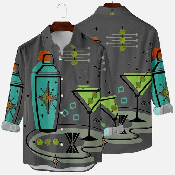 

men's casual shirts 2021 grey printed loose male long sleeve turn-down-collar shirt, White;black