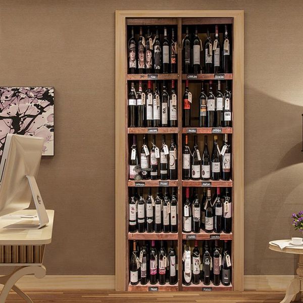 

wallpapers po wallpaper 3d retro wine bottles door sticker living room dining self-adhesive waterproof poster home decor decal
