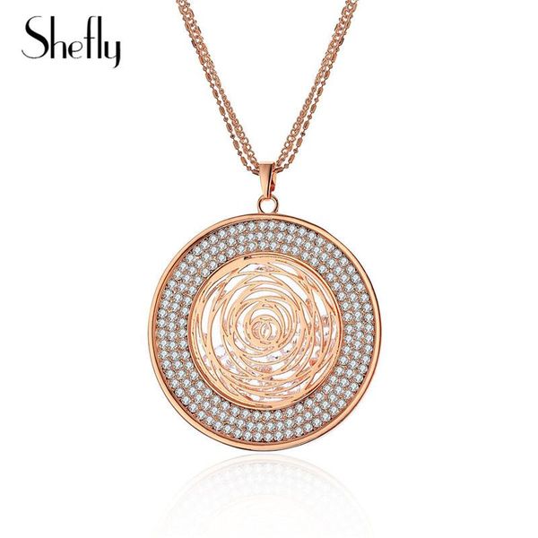 

pendant necklaces luxury geometric round crystal necklace vintage colour multilayer chain trendy jewelry for women gifts, Silver
