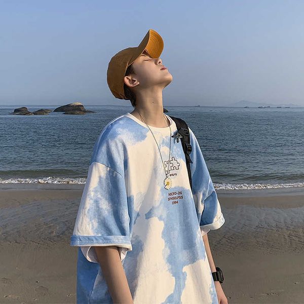 

dyed short tie sleeve men's t-shirt fashion brand 2021 summer wear, White;black