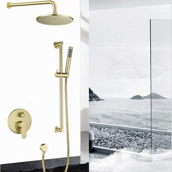

concealed wall mount bathroom brass round 10 inch brushed gold rainfall shower system set sets