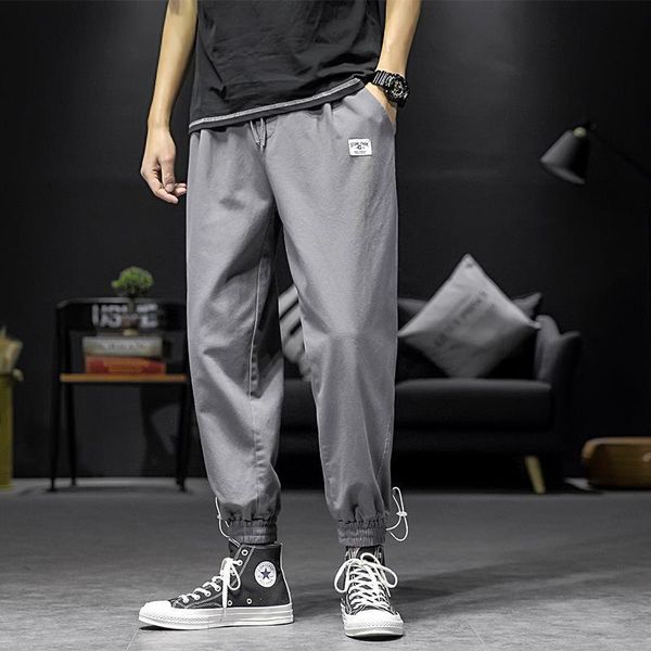 

men's pants 2021 summer cotton linen casual loose oversized sports jogging street style thin trousers, Black